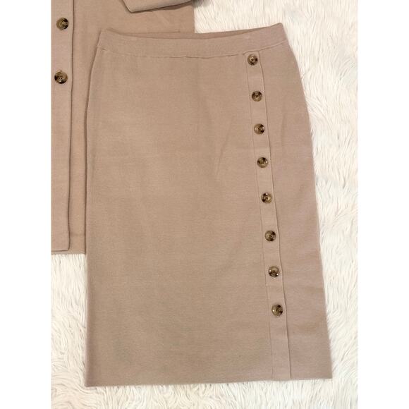 Ann Taylor Classic Knit Blazer Cardigan Button Midi Skirt Two Piece Sweater Set - Picture 3 of 12